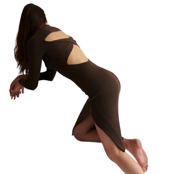 NWT Skin Open Back Knit Midi Brown Dress Size M - Picture 3 of 9